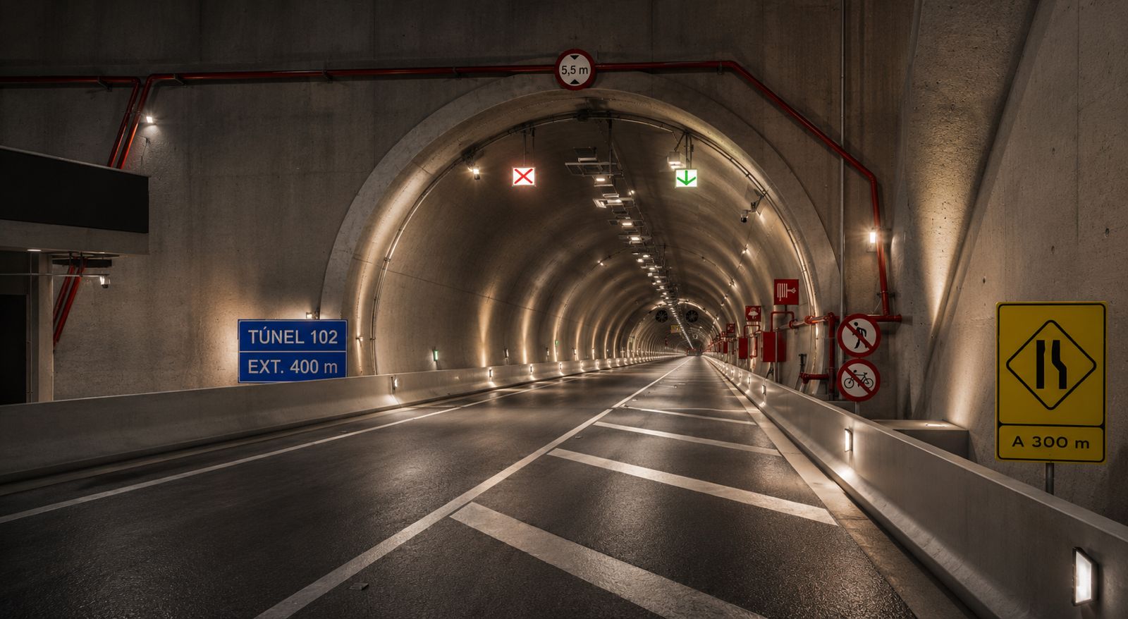 Túnel rodoviário iluminado